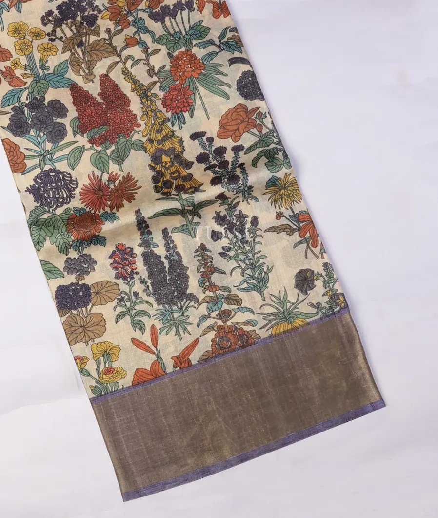 Off-White Tussar Printed Saree T714601-image