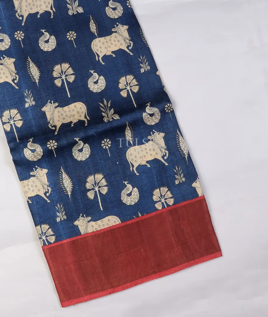 Blue Tussar Printed Saree T721421-image