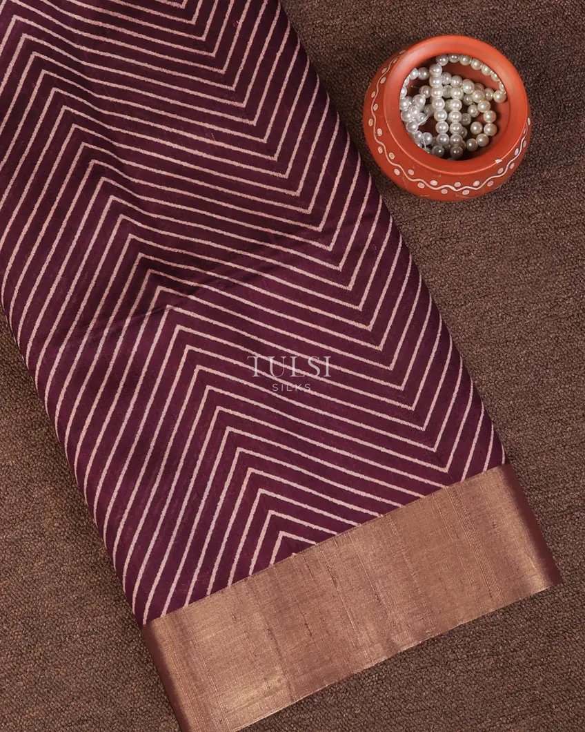 Burgundy Printed Raw Silk Saree T721288-image
