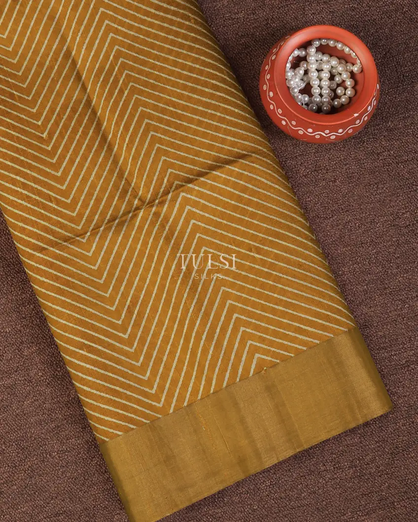 Mustard Yellow Printed Raw Silk Saree T721291-image