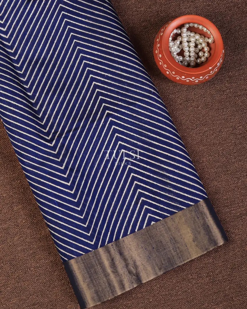 Blue Printed Raw Silk Saree T721287-image