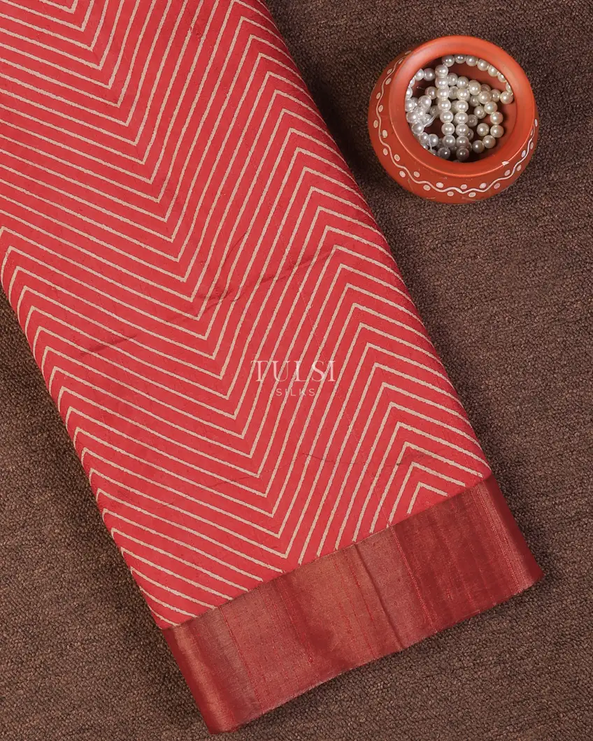 Red Printed Raw Silk Saree T721292-image