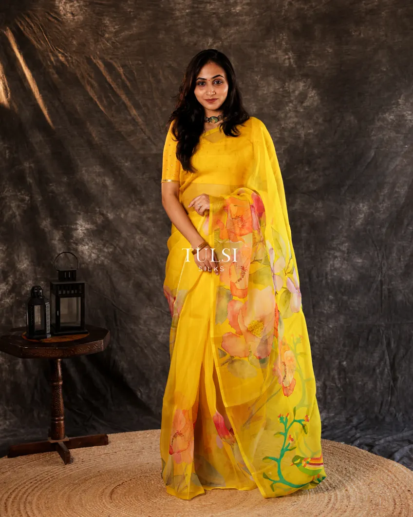 Yellow Kora Organza Printed Saree T700811-image