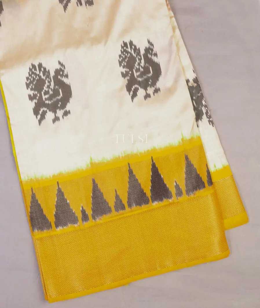 Off-White Ikat Silk Saree T727541-image