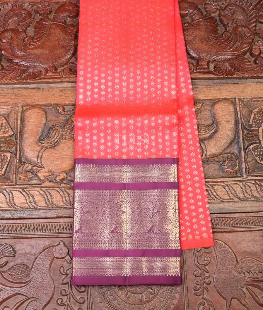 Orangish Pink Kanjivaram Silk Pavadai T726839-image