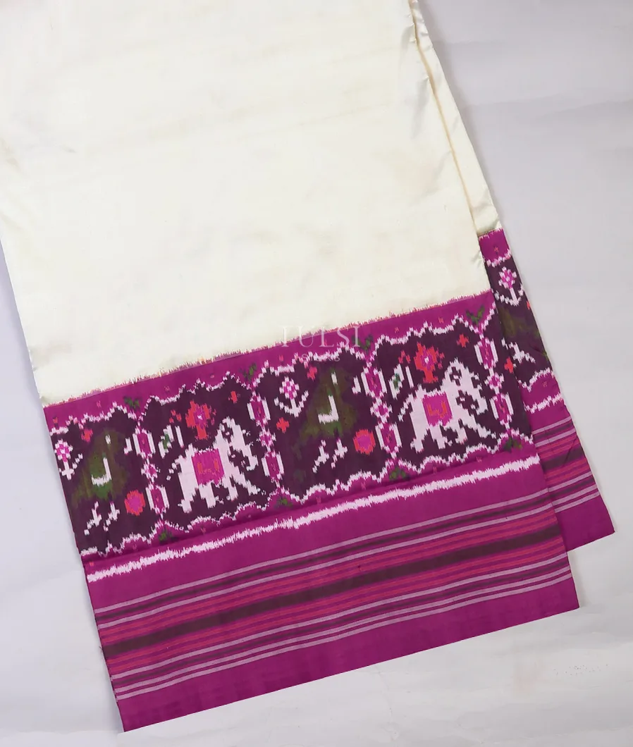 White Ikat Silk Saree T715471-image