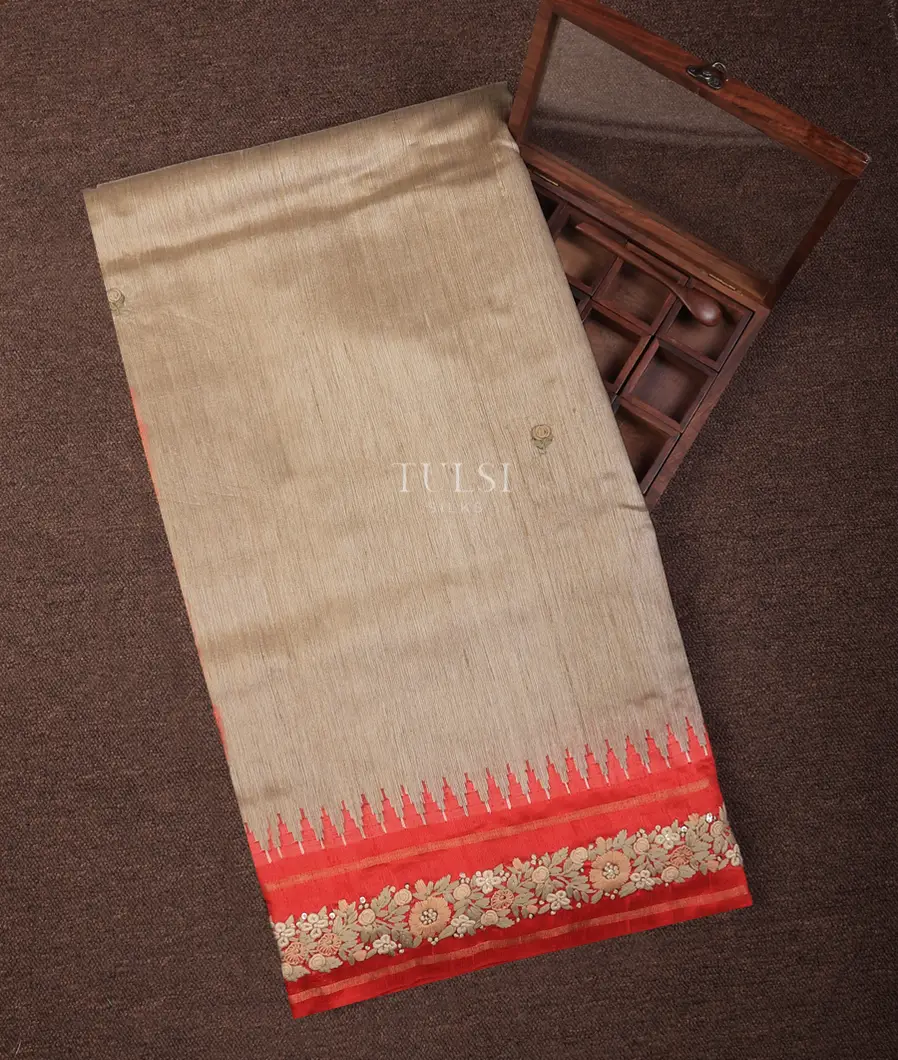 Beige Tussar Embroidery Saree T728142-image
