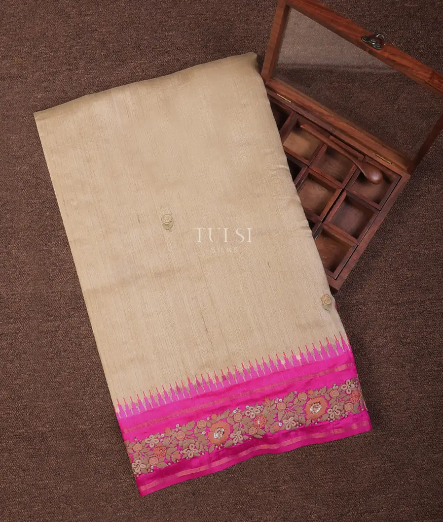 Beige Tussar Embroidery Saree T728139-image