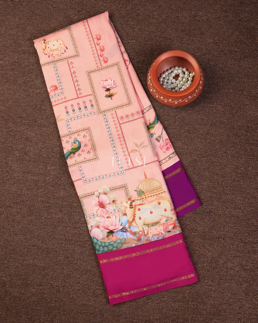 Pink Printed Soft Silk Saree T727079-image