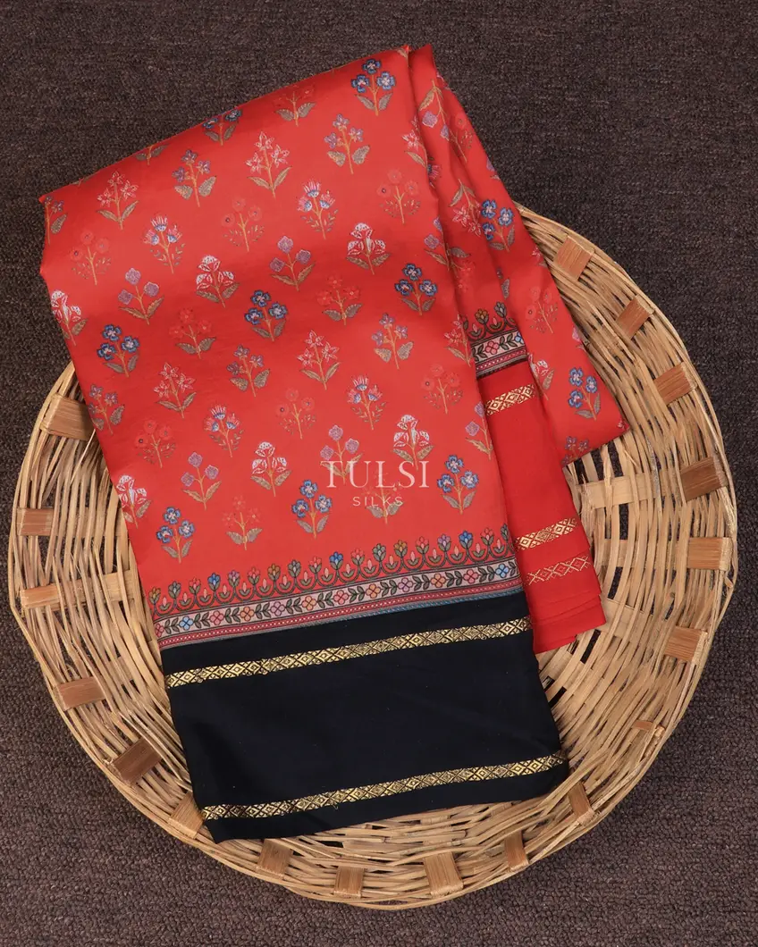 Red Printed Soft Silk Saree T727090-image