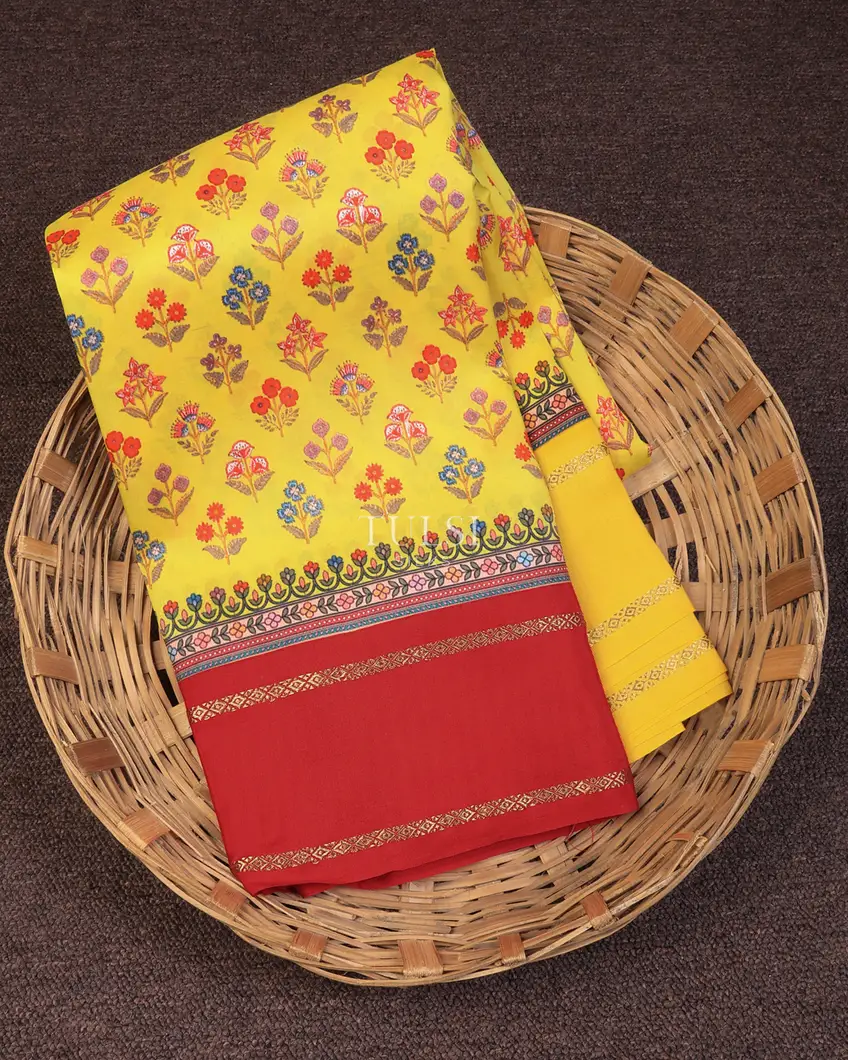 Yellow Printed Soft Silk Saree T727088-image
