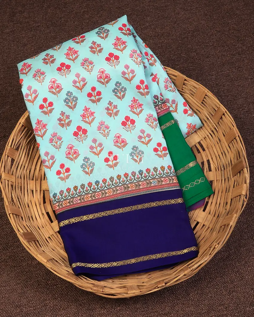 Blue Printed Soft Silk Saree T727073-image