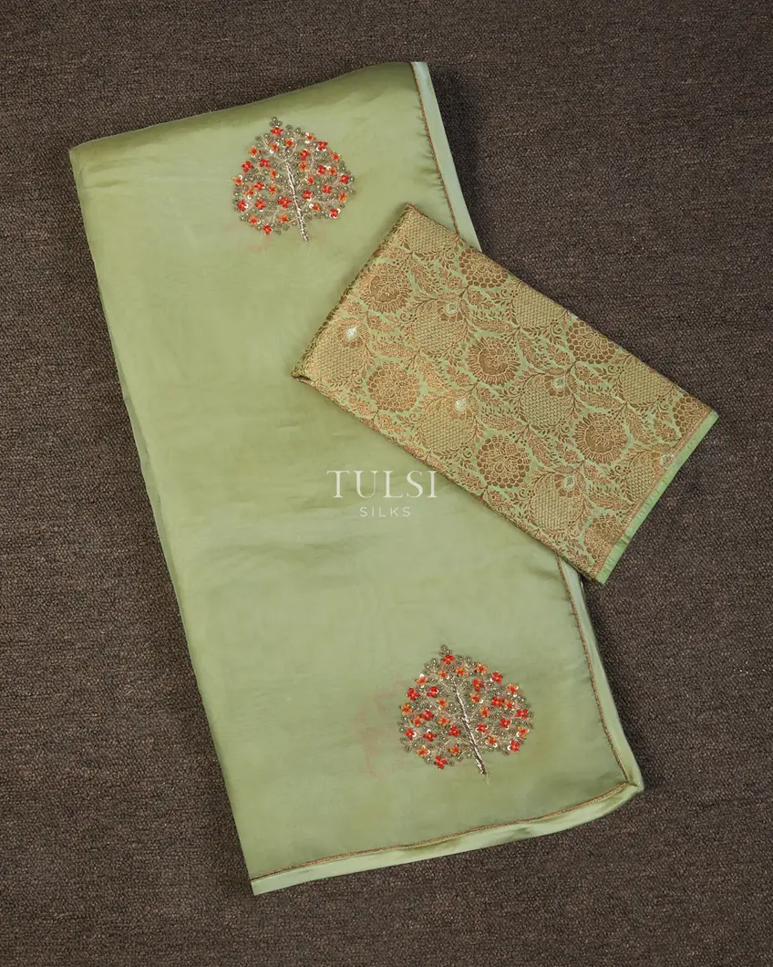 Green Kora Organza Embroidery Saree T724244-image