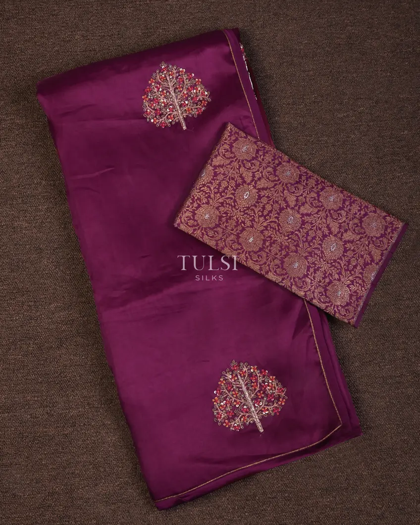 Purple Kora Organza Embroidery Saree T724256-image