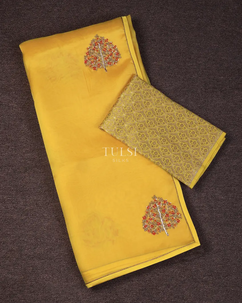 Yellow Kora Organza Embroidery Saree T724252-image