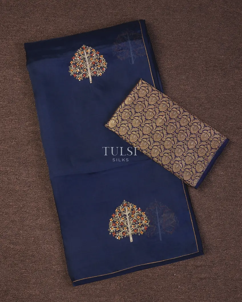 Blue Kora Organza Embroidery Saree T700460-image