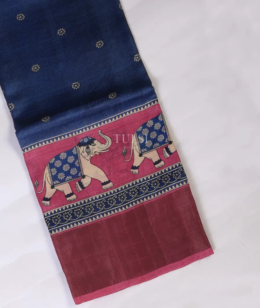 Blue Tussar Printed Saree T721516-image