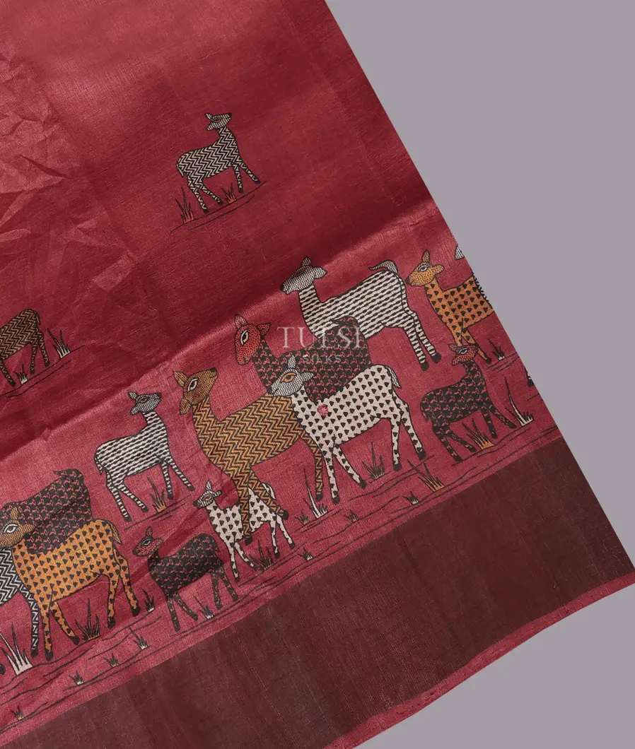 Red Tussar Printed Saree T706267-image