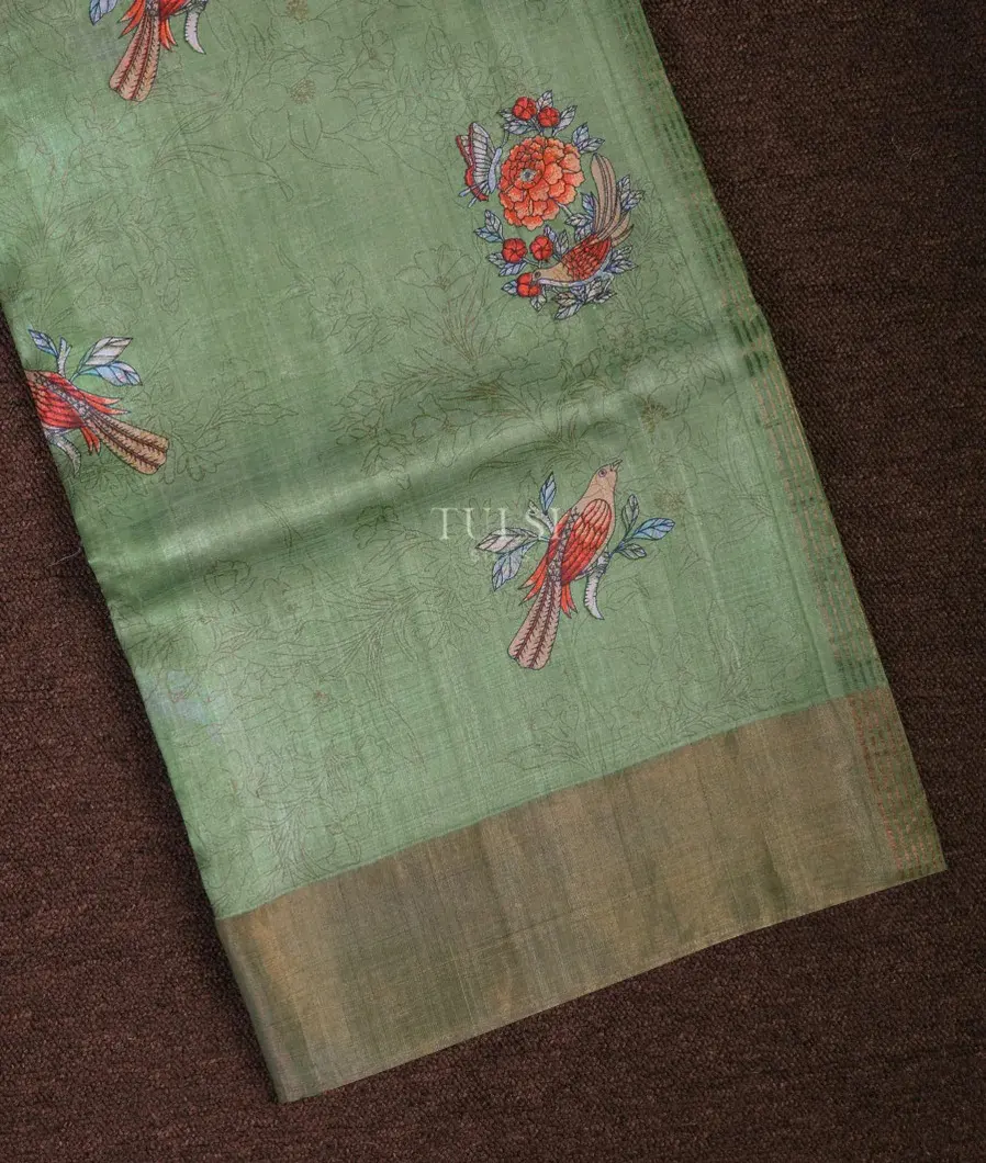 Green Tussar Printed Saree T706257-image
