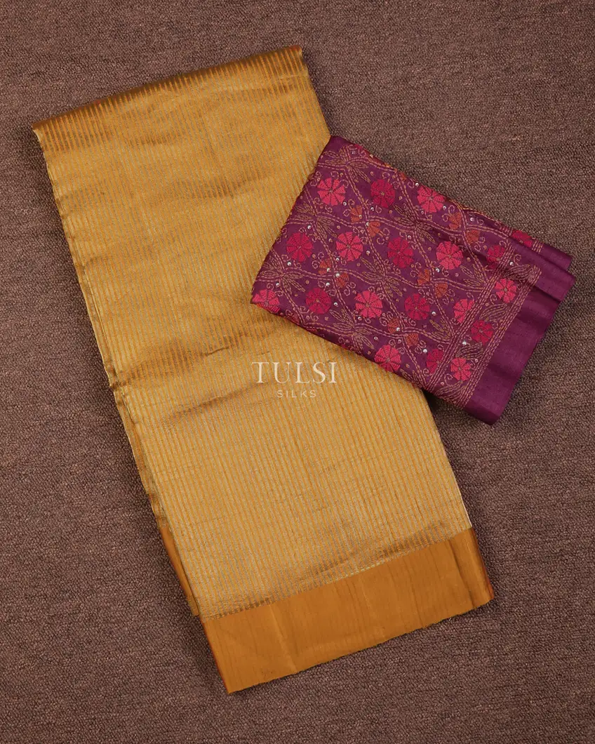 Mustard Yellow Banaras Tussar Saree T727575-image