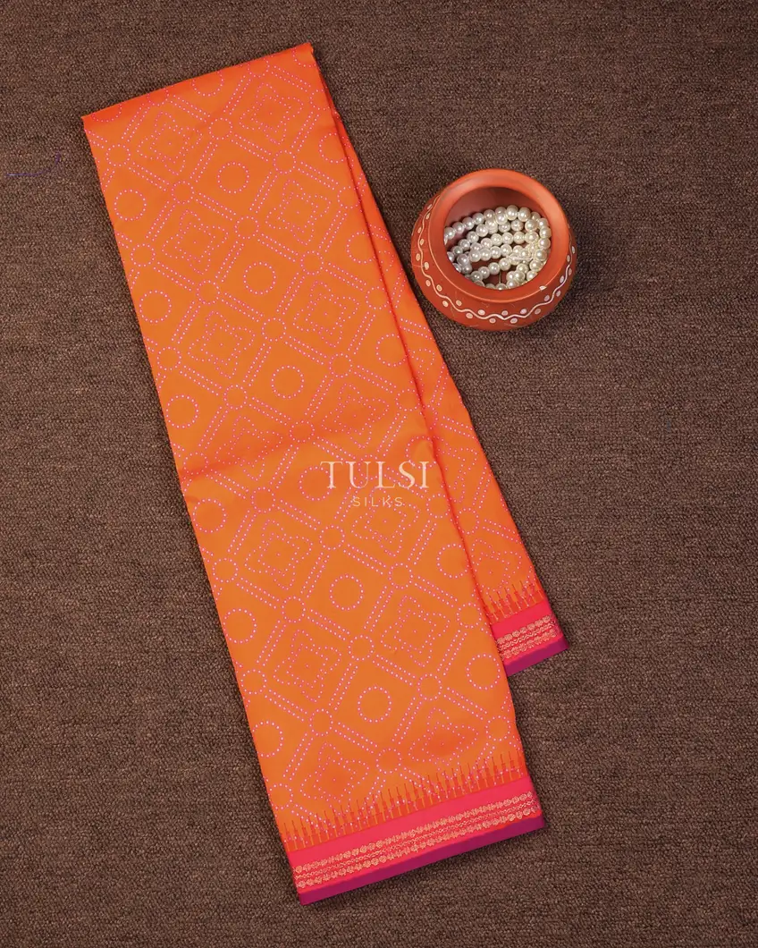 Orange Printed Soft Silk Saree T727899-image