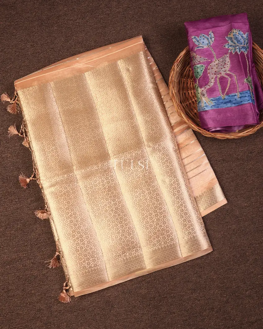 Peach Woven Tissue Organza Saree T725955-image