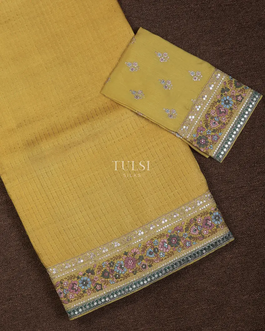 Yellow Tussar Embroidery Saree T731990-image