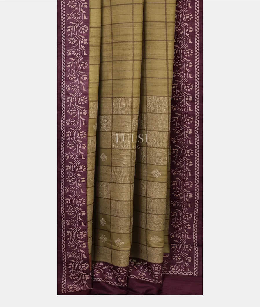 greenish-beige-tussar-kantha-work-saree-t692618-t692618-b