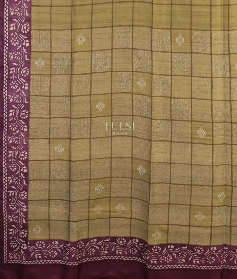 greenish-beige-tussar-kantha-work-saree-t692618-t692618-d