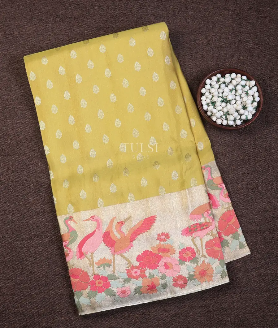 Yellow Tissue Kanjivaram Embroidery Silk Saree T719945-image