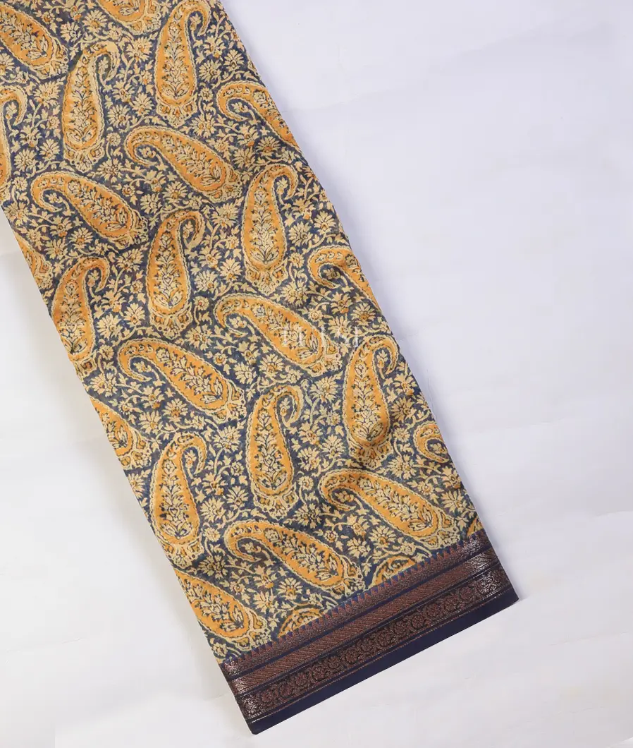 Blue and Yellow Soft Printed Cotton Saree T714453-image