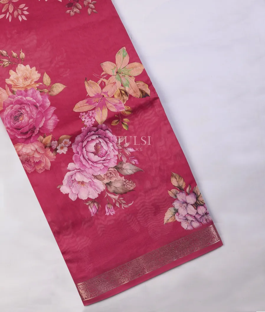 Dark Pink Soft Printed Cotton Saree T712397-image