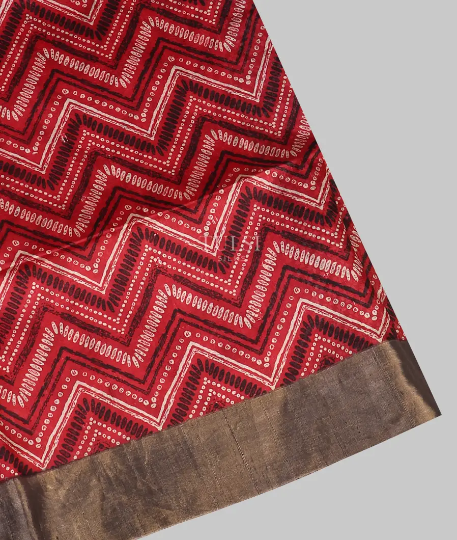 Red Printed Raw Silk Saree T412298-2-image