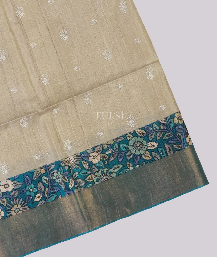 Light Beige Tussar Embroidery Saree T716413-image