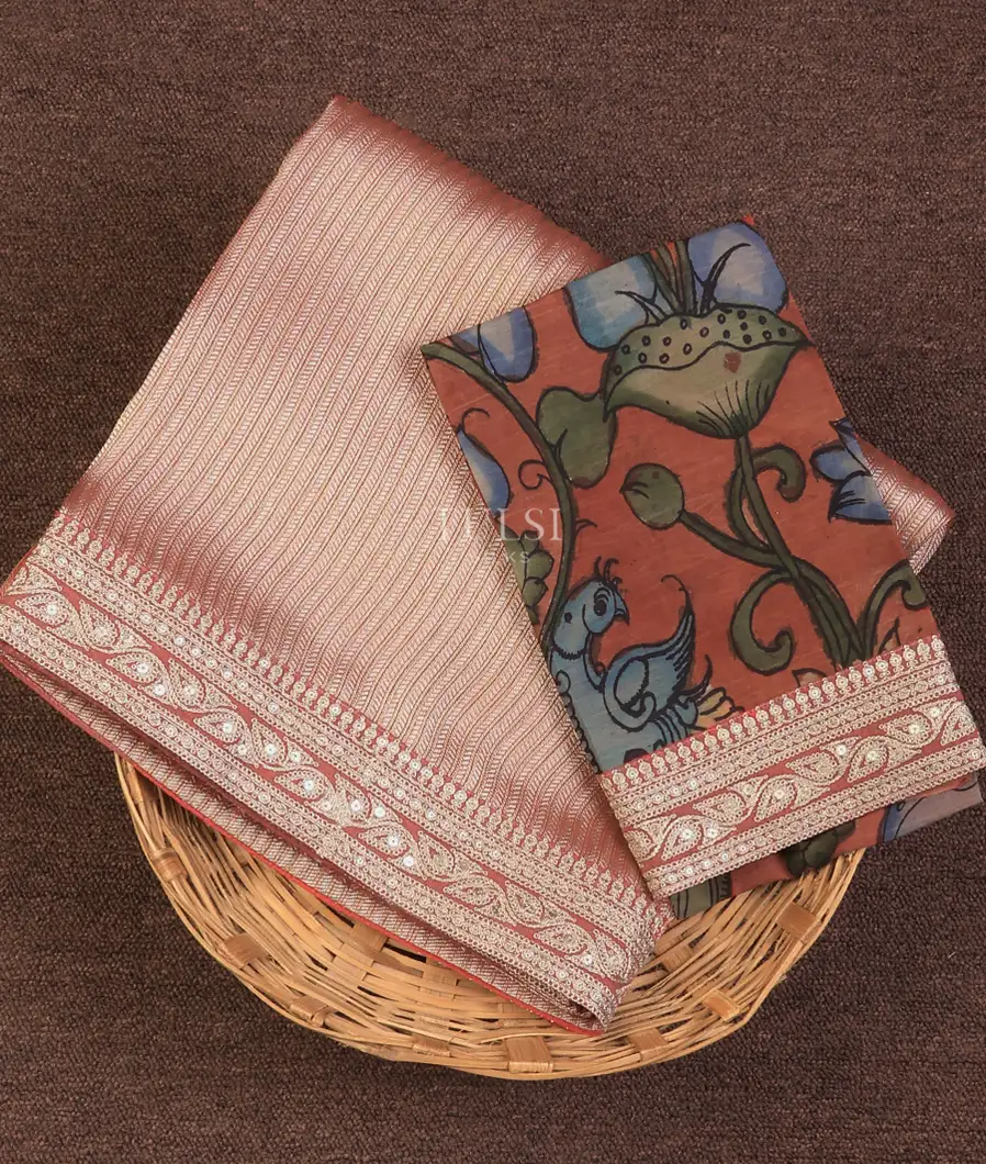 Pink Art Crepe Tissue Silk Saree with Kalamkari Blouse T732611-image