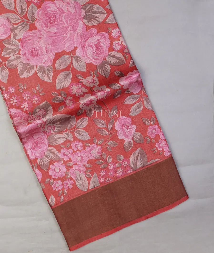 Red Tussar Printed Saree T714577-image