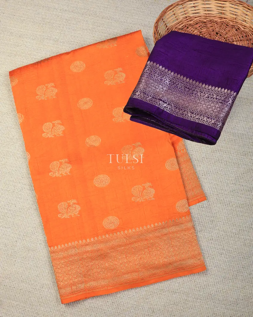 Orange Banaras Tussar Saree T732201-image