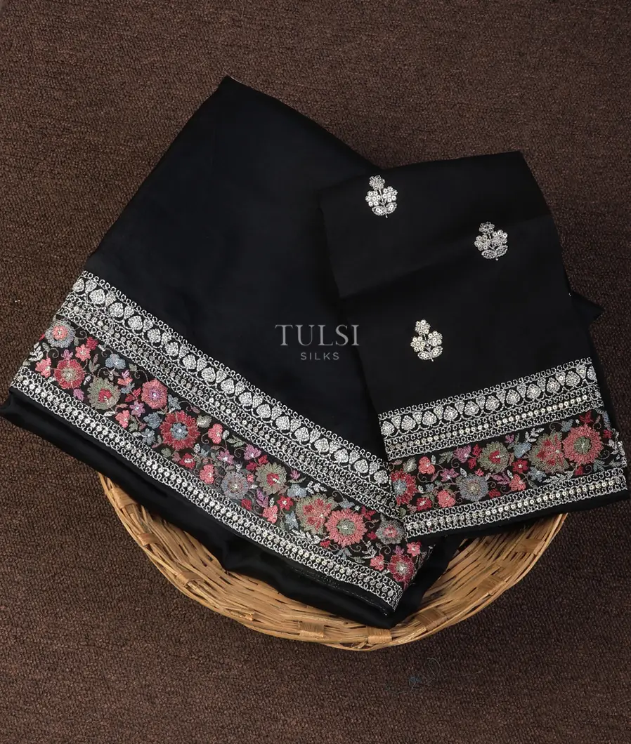 Black Kora Organza Embroidery Saree T730381-image
