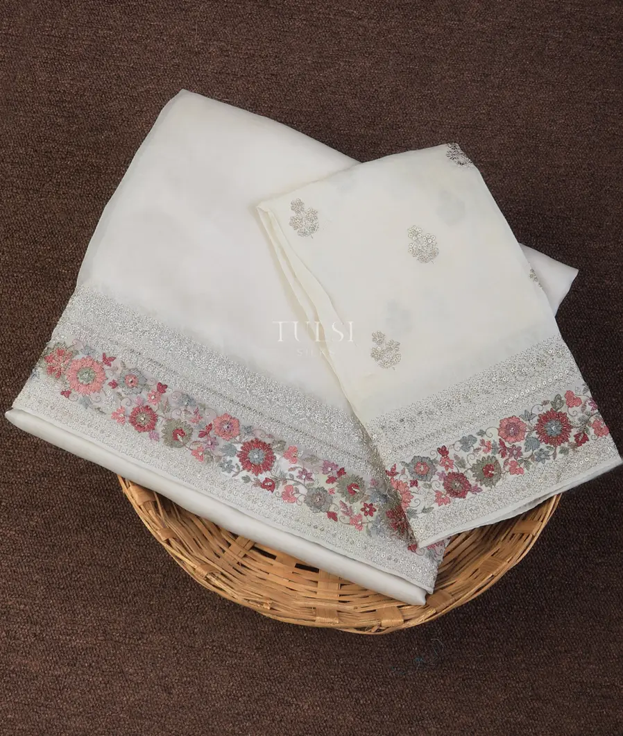 Off-White Kora Organza Embroidery Saree T730380-image
