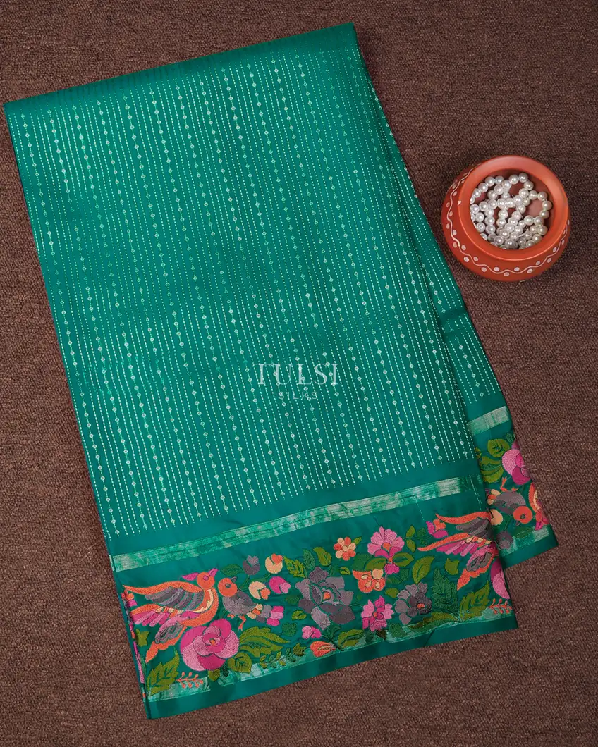 Teal Blue Kanjivaram Embroidery Silk Saree T718999-image