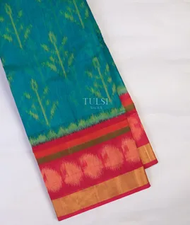 peacock-blue-pochampalli-silk-cotton-saree-t733779-t733779-a