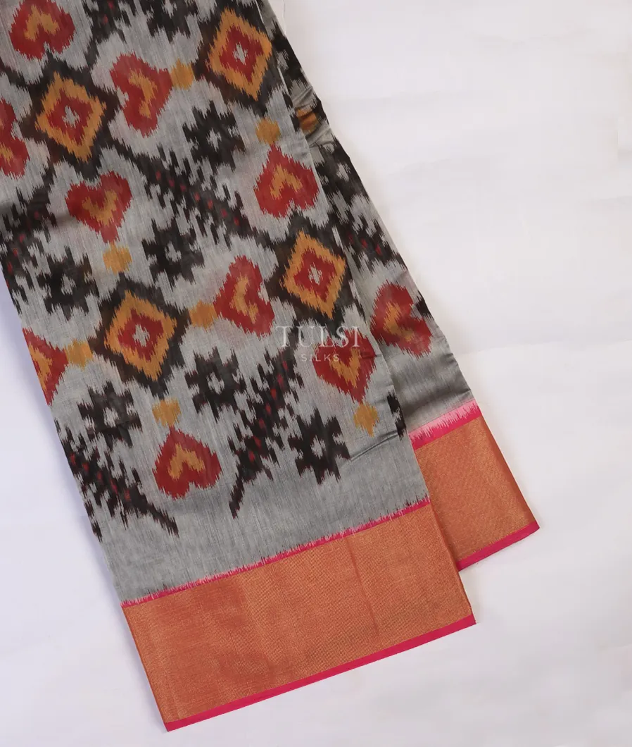 Grey Pochampalli Silk Cotton Saree T733792-image