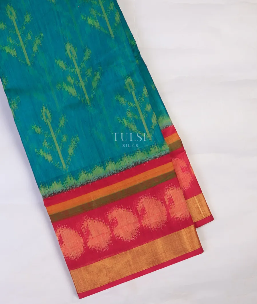 Peacock Blue Pochampalli Silk Cotton Saree T733779-image