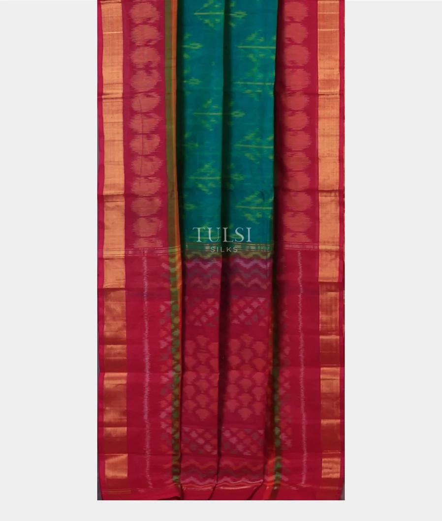 peacock-blue-pochampalli-silk-cotton-saree-t733779-t733779-b