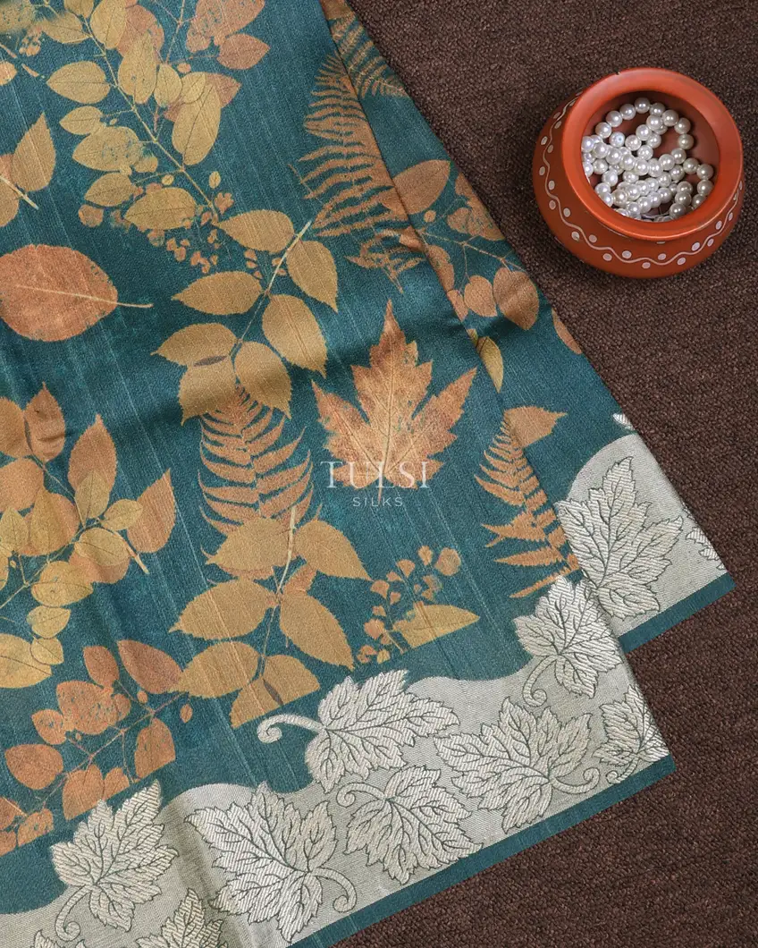 Blue Tussar Printed Saree With Woven Border T733502-image