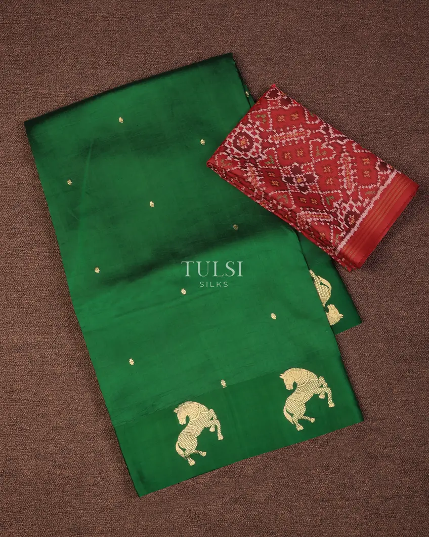 Bottle Green Banaras Silk Saree T720685-image