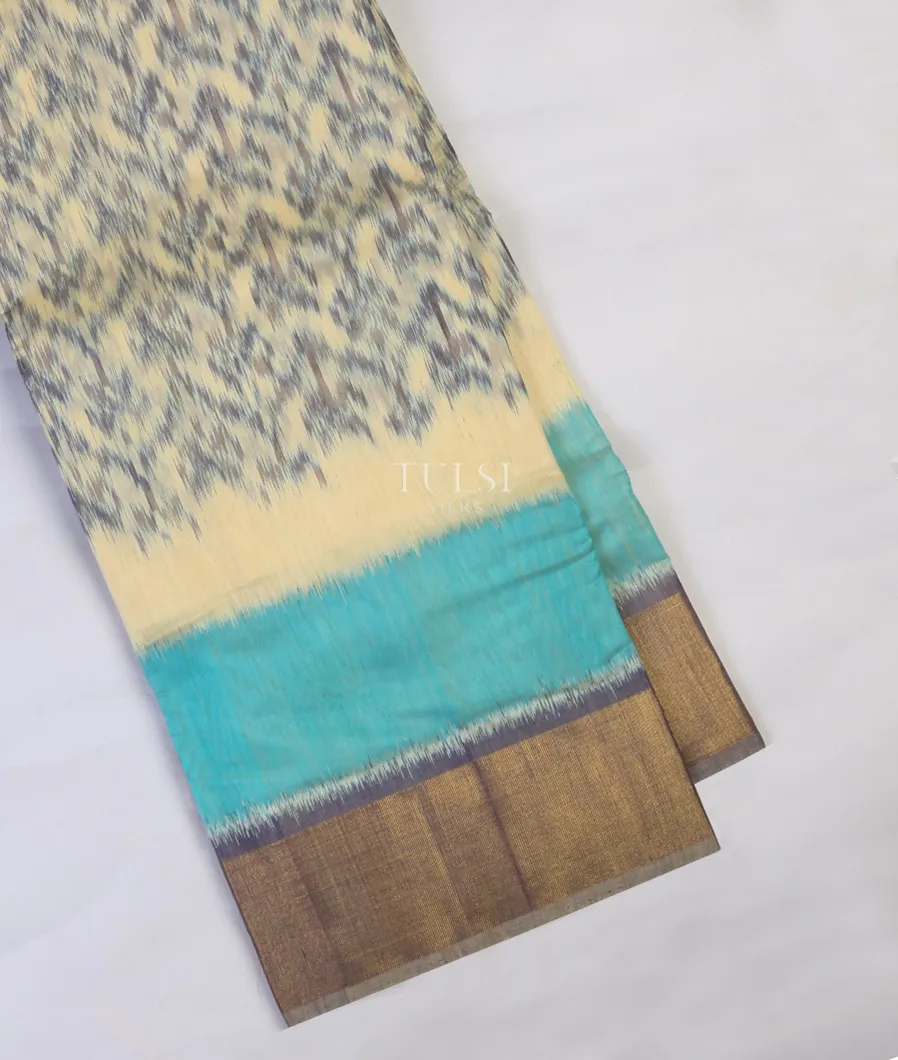 Off-White Pochampalli Silk Cotton Saree T733789-image