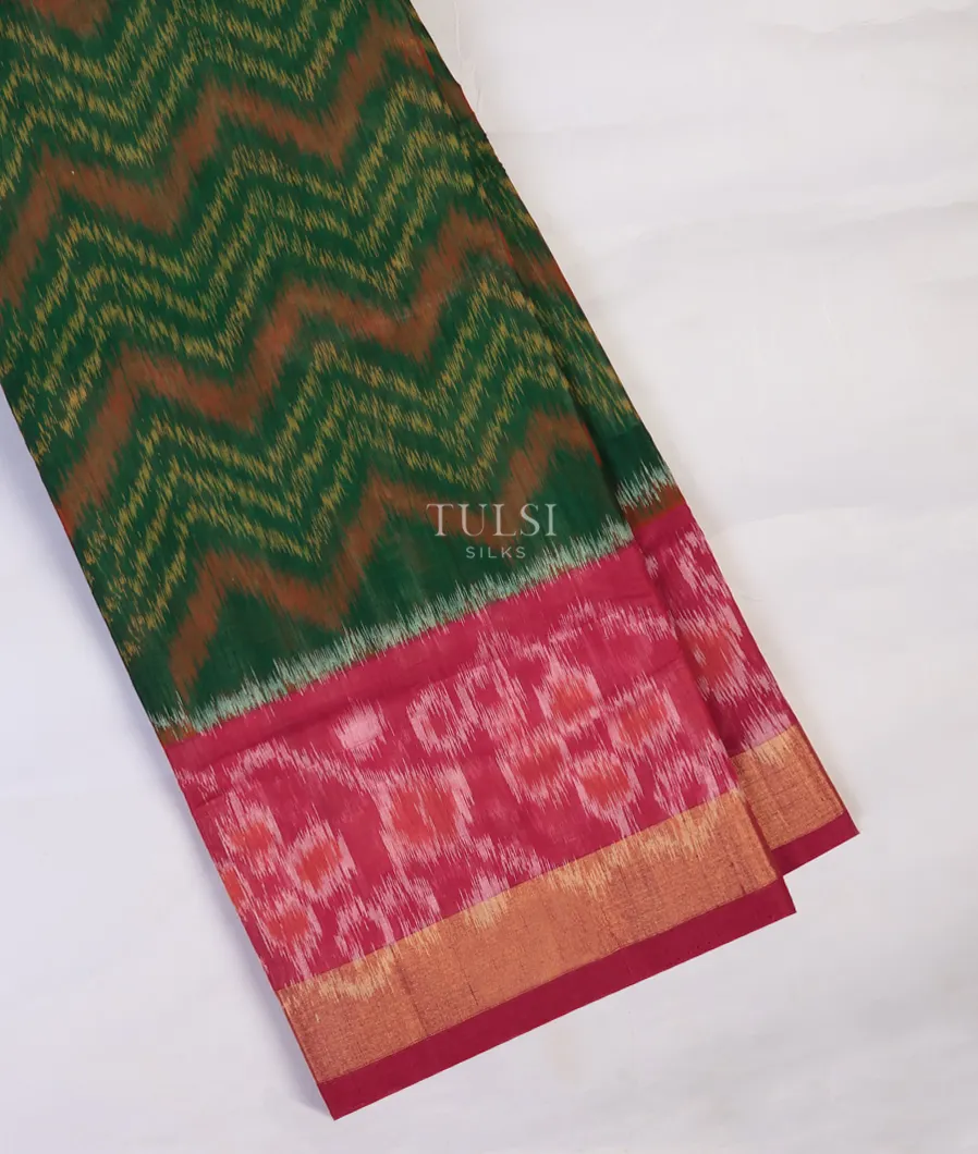 Bottle Green Pochampalli Silk Cotton Saree T733816-image