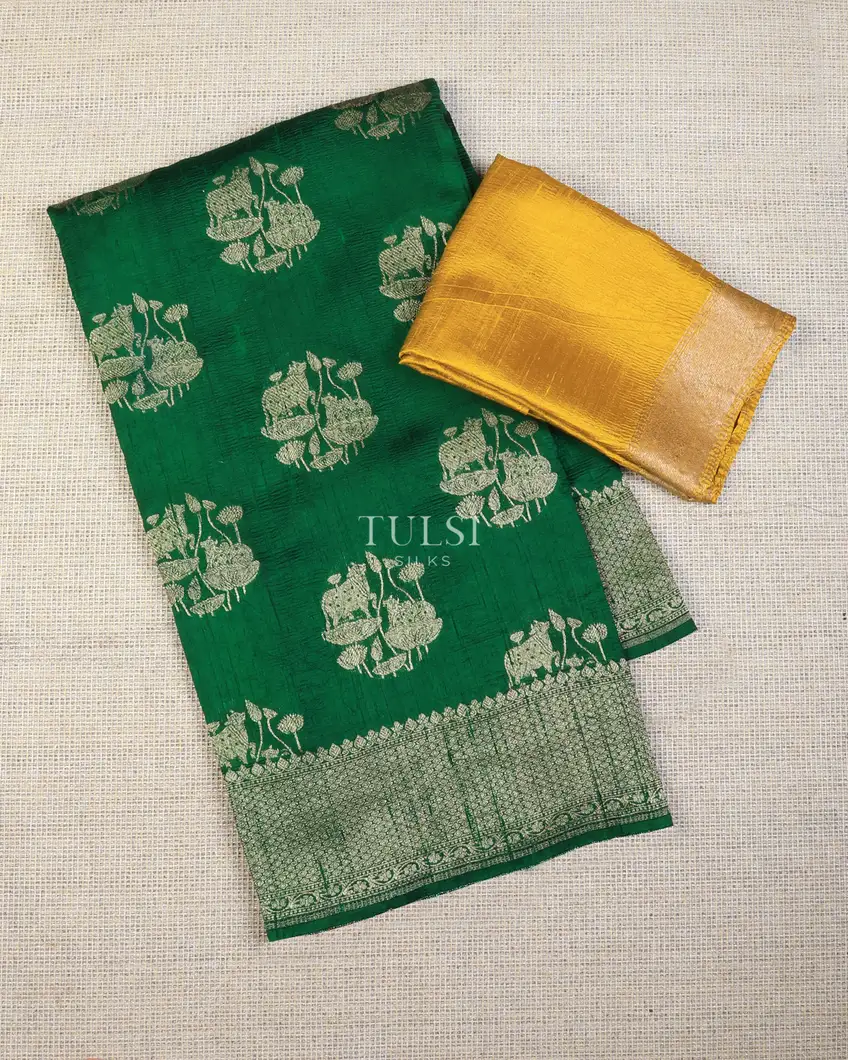 Bottle Green Banaras Tussar Saree T732197-image