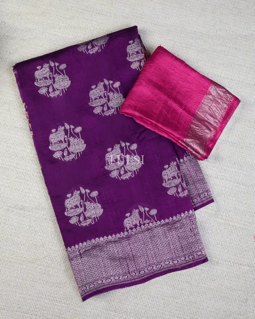 Purple Banaras Tussar Saree T732188-image